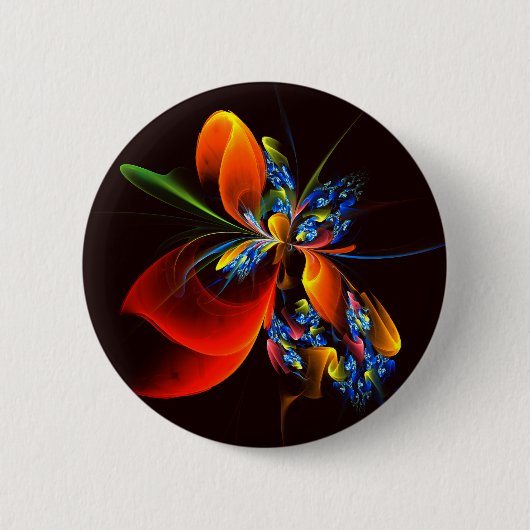 Blauw Sinaasappel Bloemen Modern Abstract Kunstpat Ronde Button 5,7 Cm (Voorkant)