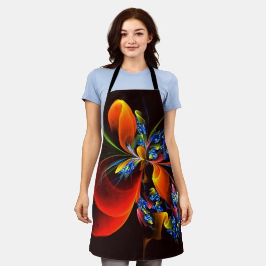 Blauw Sinaasappel Bloemen Modern Abstract Kunstpat Schort (Gedragen)