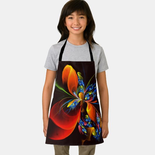 Blauw Sinaasappel Bloemen Modern Abstract Kunstpat Schort (Insitu)