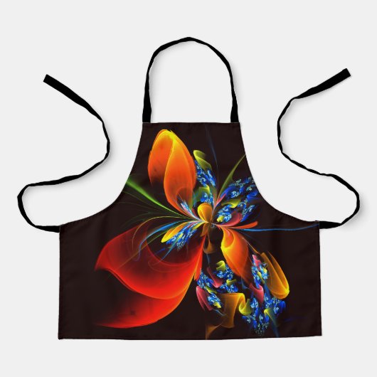 Blauw Sinaasappel Bloemen Modern Abstract Kunstpat Schort (Voorkant)