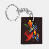 Blauw Sinaasappel Bloemen Modern Abstract Kunstpat Sleutelhanger (Voorkant Links)