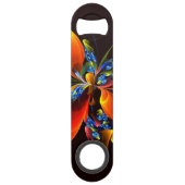 Blauw Sinaasappel Bloemen Modern Abstract Kunstpat Speed Flessenopener (Achterkant)