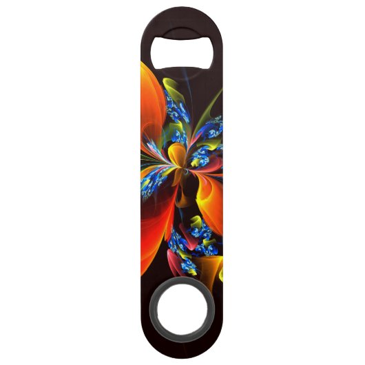 Blauw Sinaasappel Bloemen Modern Abstract Kunstpat Speed Flessenopener (Voorkant)