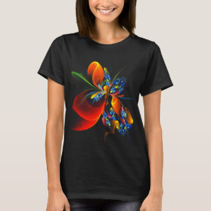 Blauw Sinaasappel Bloemen Modern Abstract Kunstpat T-shirt