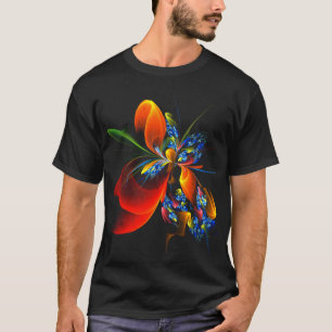 Blauw Sinaasappel Bloemen Modern Abstract Kunstpat T-shirt