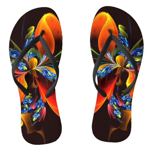 Blauw Sinaasappel Bloemen Modern Abstract Kunstpat Teenslippers (Voetbed)
