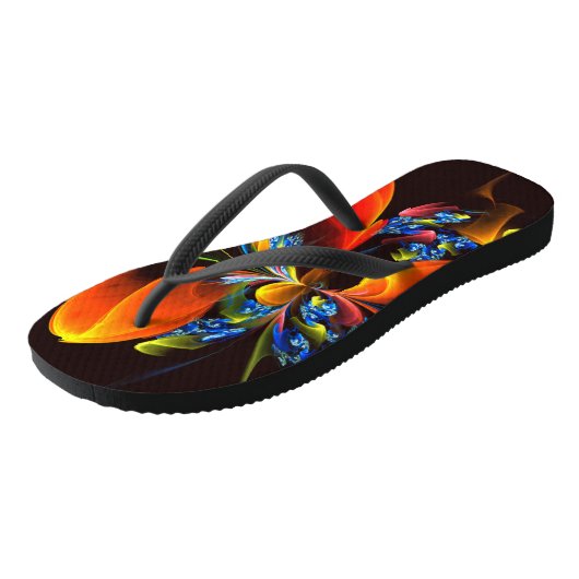 Blauw Sinaasappel Bloemen Modern Abstract Kunstpat Teenslippers (Schuin)