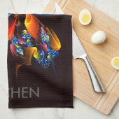 Blauw Sinaasappel Bloemen Modern Abstract Kunstpat Theedoek (Quarter Fold)