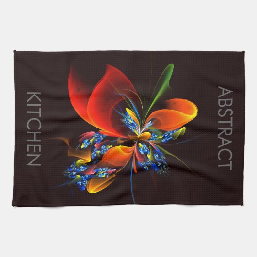 Blauw Sinaasappel Bloemen Modern Abstract Kunstpat Theedoek (Horizontaal)