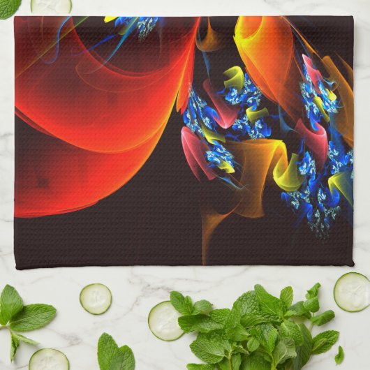 Blauw Sinaasappel Bloemen Modern Abstract Kunstpat Theedoek (Gevouwen)