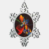 Blauw Sinaasappel Bloemen Modern Abstract Kunstpat Tin Sneeuwvlok Ornament (Rechts)