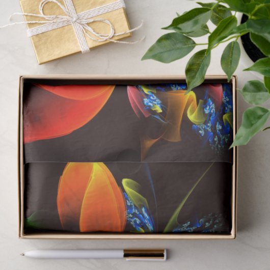 Blauw Sinaasappel Bloemen Modern Abstract Kunstpat Tissuepapier (Geschenk)