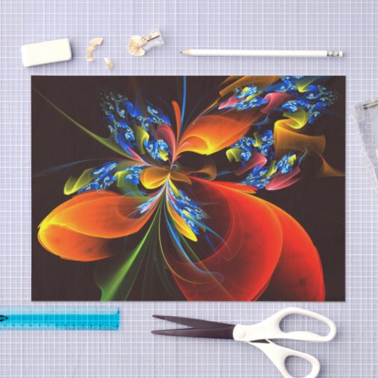 Blauw Sinaasappel Bloemen Modern Abstract Kunstpat Tissuepapier (Craft)