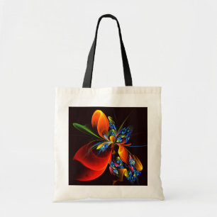 Blauw Sinaasappel Bloemen Modern Abstract Kunstpat Tote Bag