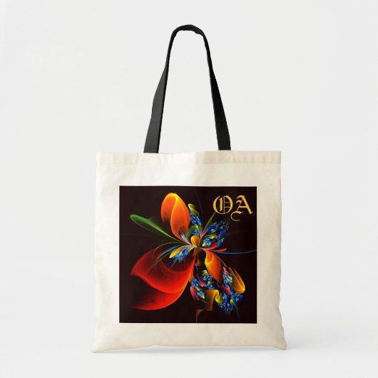 Blauw Sinaasappel Bloemen Modern Abstract Kunstpat Tote Bag (Voorkant)