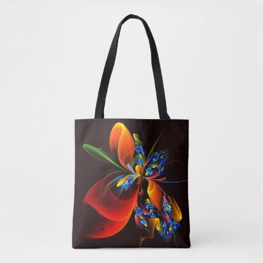 Blauw Sinaasappel Bloemen Modern Abstract Kunstpat Tote Bag (Voorkant)