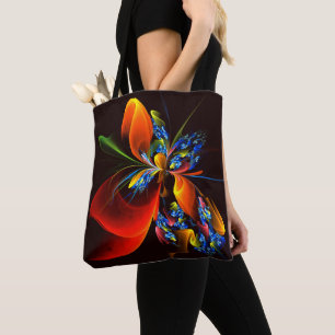 Blauw Sinaasappel Bloemen Modern Abstract Kunstpat Tote Bag
