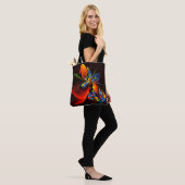 Blauw Sinaasappel Bloemen Modern Abstract Kunstpat Tote Bag (Op model)