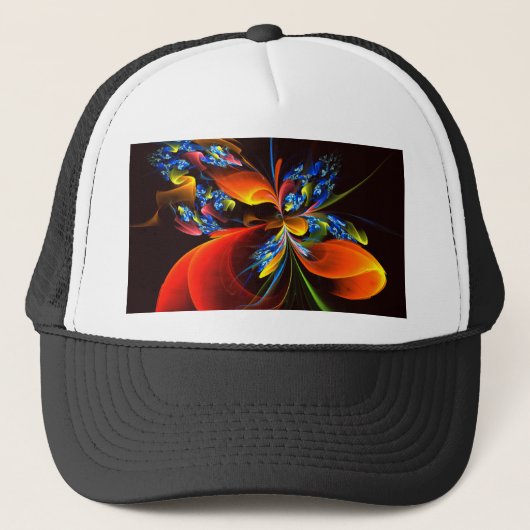 Blauw Sinaasappel Bloemen Modern Abstract Kunstpat Trucker Pet (Voorkant)