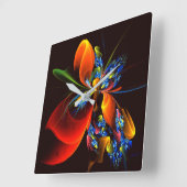 Blauw Sinaasappel Bloemen Modern Abstract Kunstpat Vierkante Klok (Hoek)