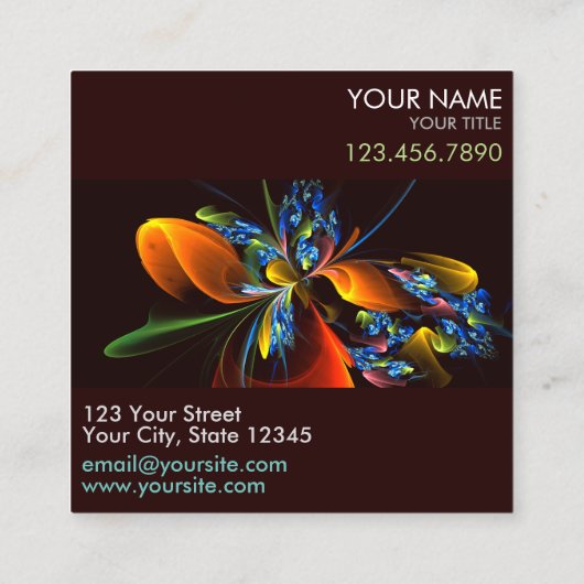 Blauw Sinaasappel Bloemen Modern Abstract Kunstpat Vierkante Visitekaartje (Achterkant)