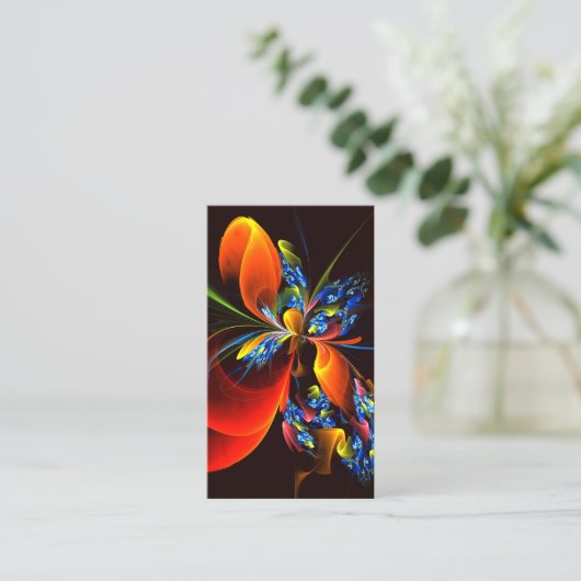 Blauw Sinaasappel Bloemen Modern Abstract Kunstpat Visitekaartje (Staand voorkant)