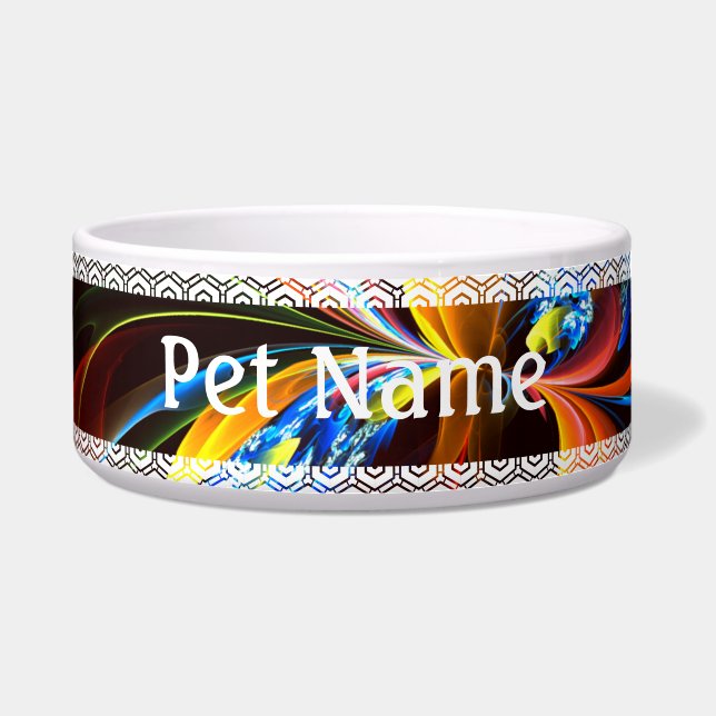 Blauw Sinaasappel Bloemen Modern Abstract Kunstpat Voerbakje (Voorkant)