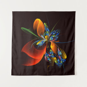 Blauw Sinaasappel Bloemen Modern Abstract Kunstpat Wandkleed