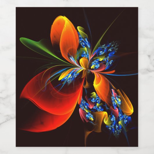 Blauw Sinaasappel Bloemen Modern Abstract Kunstpat Wijn Etiket (Enkel label)