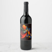 Blauw Sinaasappel Bloemen Modern Abstract Kunstpat Wijn Etiket (Voorkant)