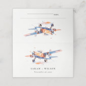 Blauw Sinaasappel Blush Vliegtuig Waterverf bruilo Plaatskaartje (Buitenkant ongevouwen)