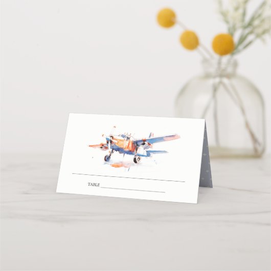 Blauw Sinaasappel Blush Vliegtuig Waterverf bruilo Plaatskaartje (Achterkant)