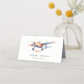 Blauw Sinaasappel Blush Vliegtuig Waterverf bruilo Plaatskaartje (Voorkant)