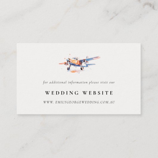 Blauw Sinaasappel Blush Vliegtuig Wedding Website Informatiekaartje (Achterkant)
