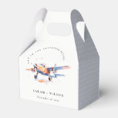 Blauw Sinaasappel Blush Waterverf Air Plane Weddin Bedankdoosjes (Achterkant)