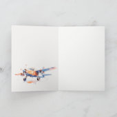 Blauw Sinaasappel Blush Waterverf Air Plane Weddin Bedankkaart (Binnen)