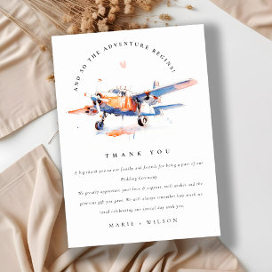 Blauw Sinaasappel Blush Waterverf Air Plane Weddin Bedankkaart
