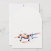 Blauw Sinaasappel Blush Waterverf Air Plane Weddin Kaart (Achterkant)