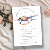 Blauw Sinaasappel Blush Waterverf Air Plane Weddin Kaart