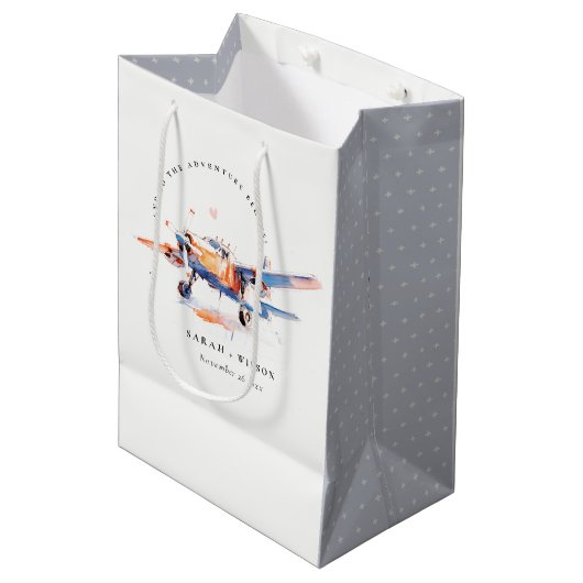Blauw Sinaasappel Blush Waterverf Air Plane Weddin Medium Cadeauzakje (Voorkant Gekanteld)