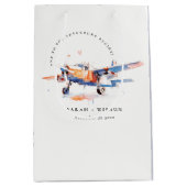 Blauw Sinaasappel Blush Waterverf Air Plane Weddin Medium Cadeauzakje (Voorkant)