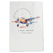 Blauw Sinaasappel Blush Waterverf Air Plane Weddin Medium Cadeauzakje (Achterkant)