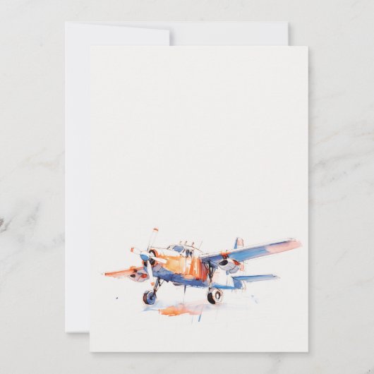 Blauw Sinaasappel Blush Waterverf Air Plane Weddin Save The Date (Achterkant)