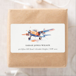 Blauw Sinaasappel Blush Waterverf Air Vliegtuigadr Etiket