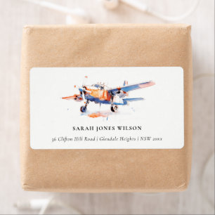Blauw Sinaasappel Blush Waterverf Air Vliegtuigadr Etiket