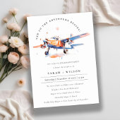 Blauw Sinaasappel Blush Waterverf Vliegtuig Verlov Kaart