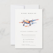 Blauw Sinaasappel Blush Waterverf Vliegtuig Weddin RSVP Kaartje (Voorkant)