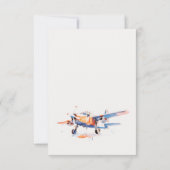 Blauw Sinaasappel Blush Waterverf Vliegtuig Weddin RSVP Kaartje (Achterkant)