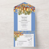 Blauw sinaasappel boho laat hemellantaarns tropisc all in one uitnodiging (Binnen)