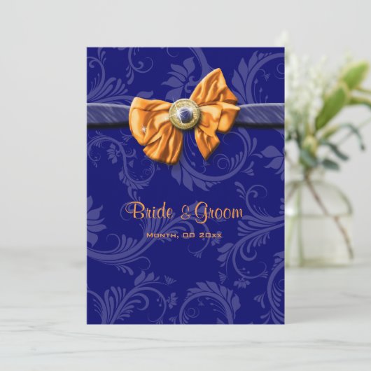 Blauw sinaasappel bruiloft bloemen CUSTOM Kaart (Staand voorkant)